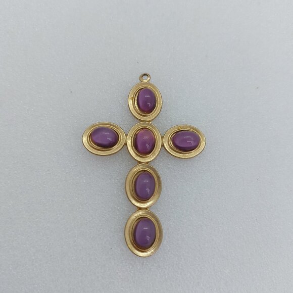 Jewelry - Vintage Gold Tone Amethyst Necklace 2" Cross Pendant